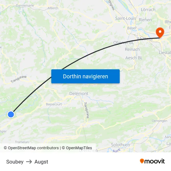 Soubey to Augst map