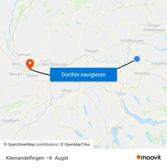 Kleinandelfingen to Augst map