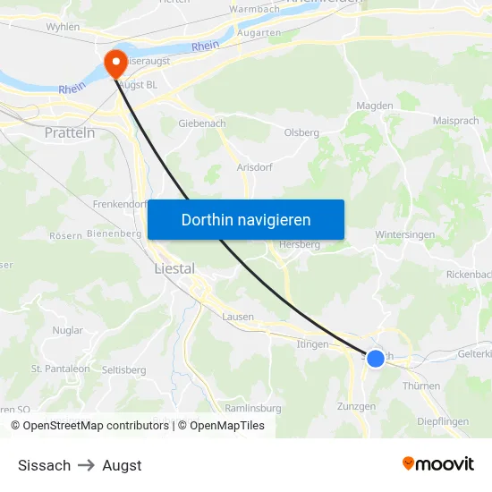 Sissach to Augst map