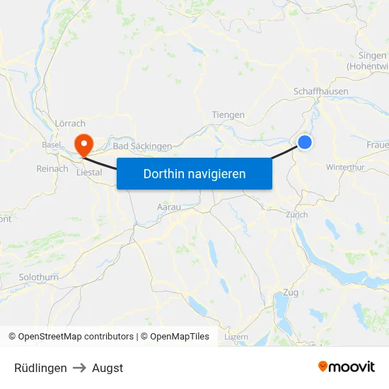 Rüdlingen to Augst map