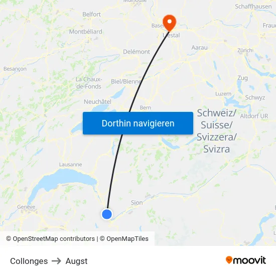 Collonges to Augst map