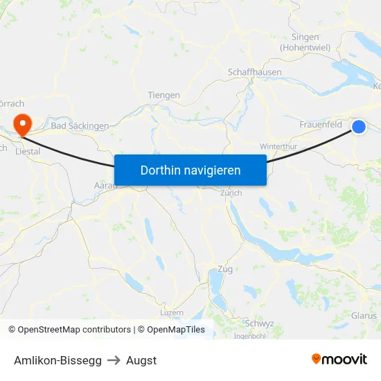Amlikon-Bissegg to Augst map