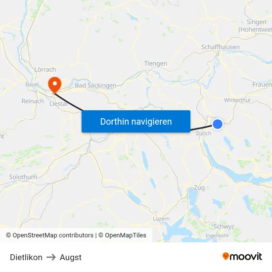 Dietlikon to Augst map
