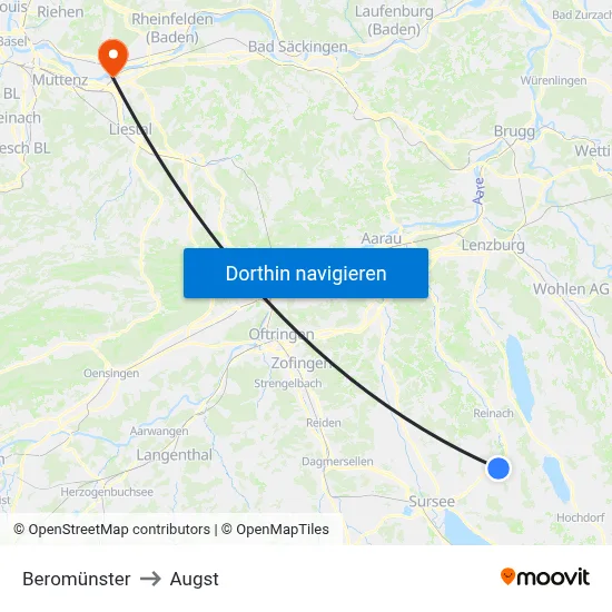 Beromünster to Augst map