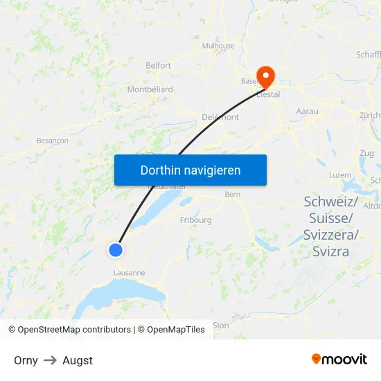 Orny to Augst map