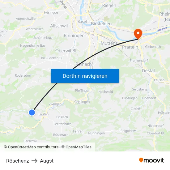 Röschenz to Augst map
