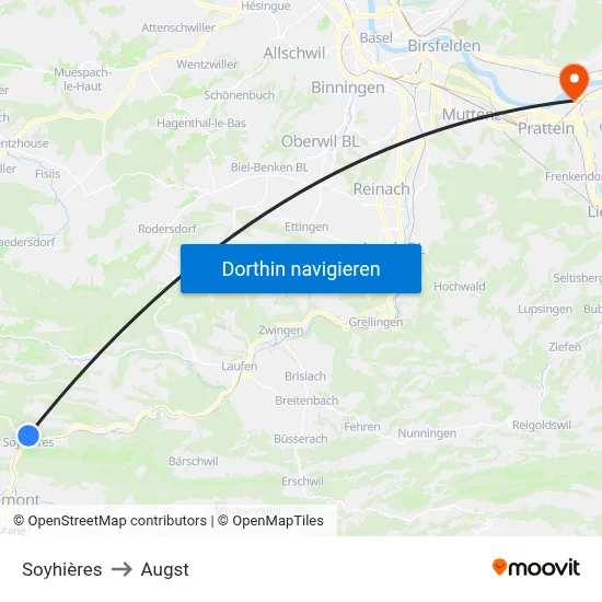 Soyhières to Augst map
