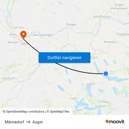 Männedorf to Augst map