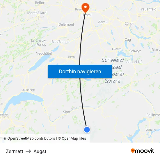 Zermatt to Augst map