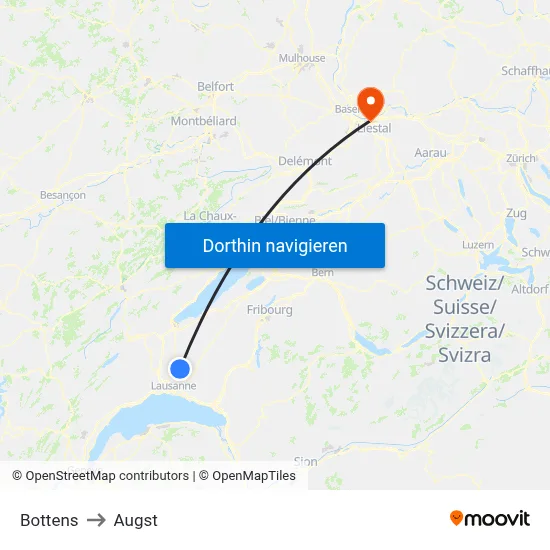 Bottens to Augst map