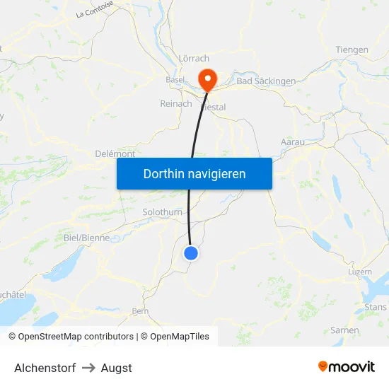 Alchenstorf to Augst map