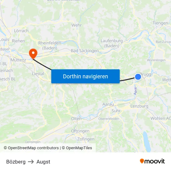 Bözberg to Augst map