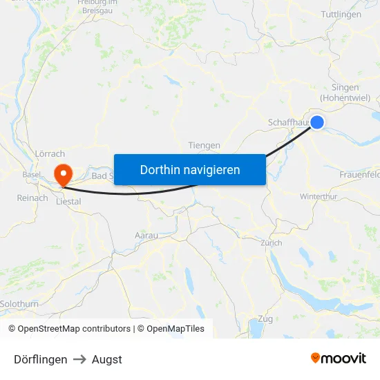 Dörflingen to Augst map
