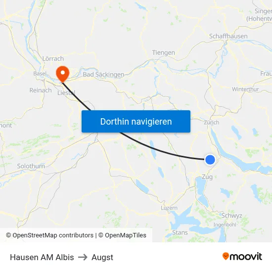 Hausen AM Albis to Augst map