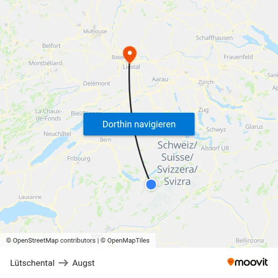 Lütschental to Augst map