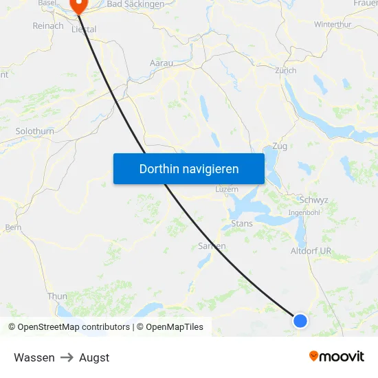 Wassen to Augst map
