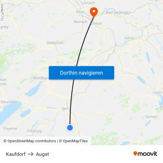 Kaufdorf to Augst map