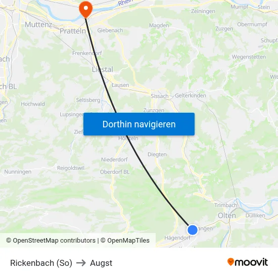 Rickenbach (So) to Augst map