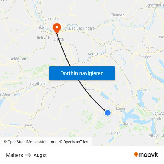 Malters to Augst map