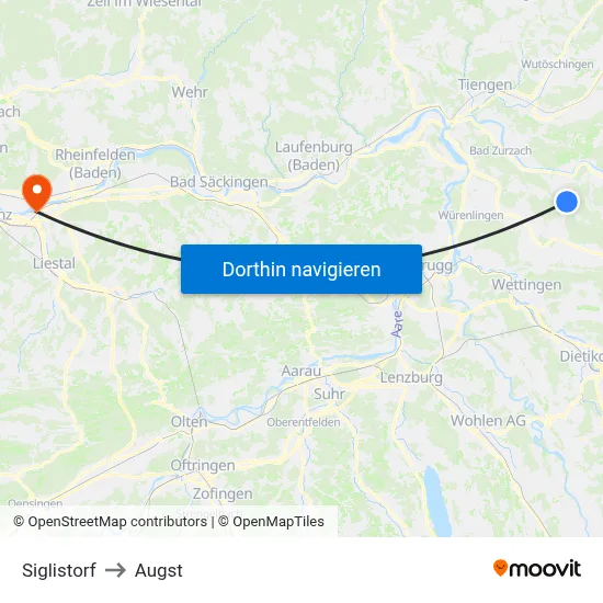 Siglistorf to Augst map