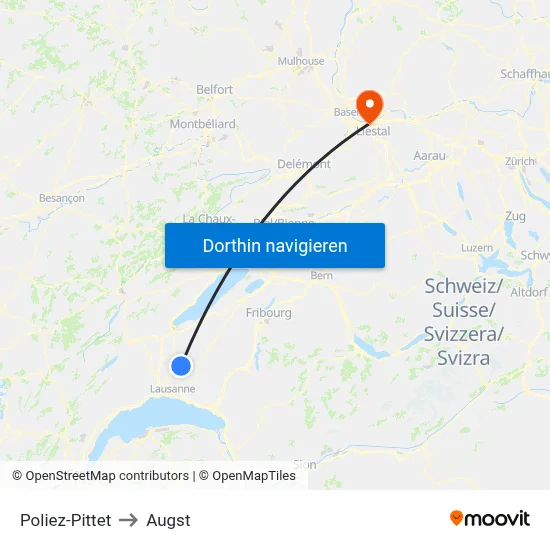 Poliez-Pittet to Augst map