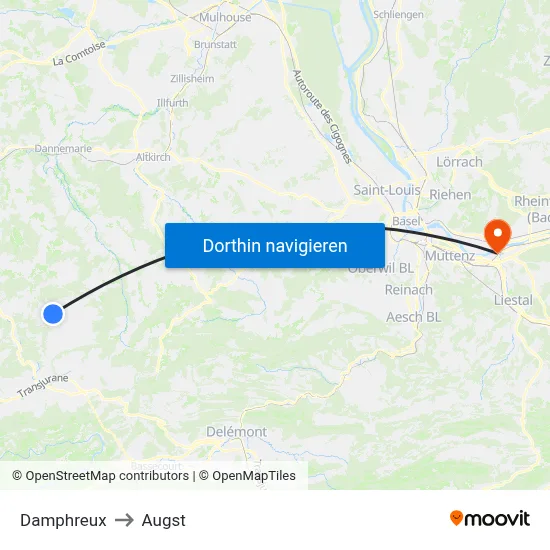 Damphreux to Augst map