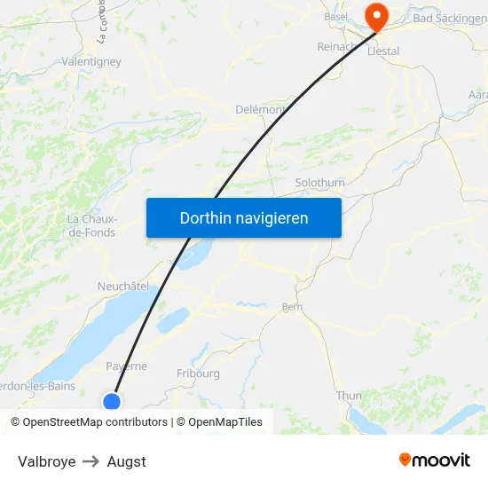 Valbroye to Augst map