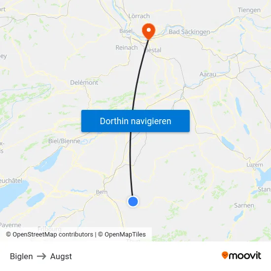 Biglen to Augst map