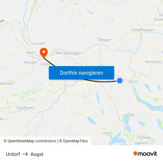 Urdorf to Augst map