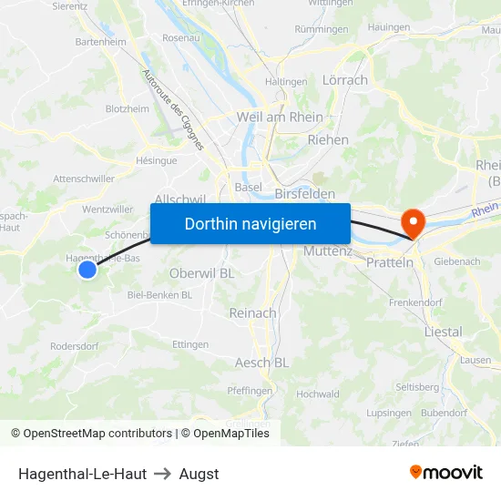 Hagenthal-Le-Haut to Augst map