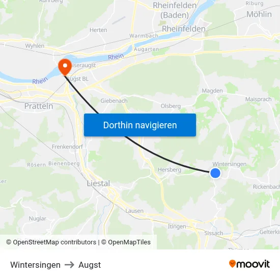 Wintersingen to Augst map