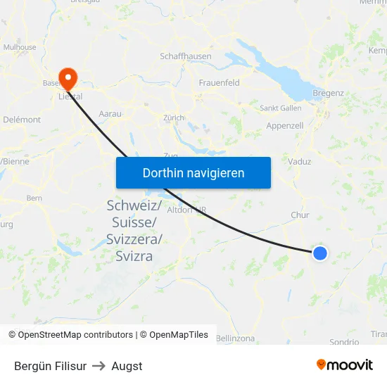 Bergün Filisur to Augst map