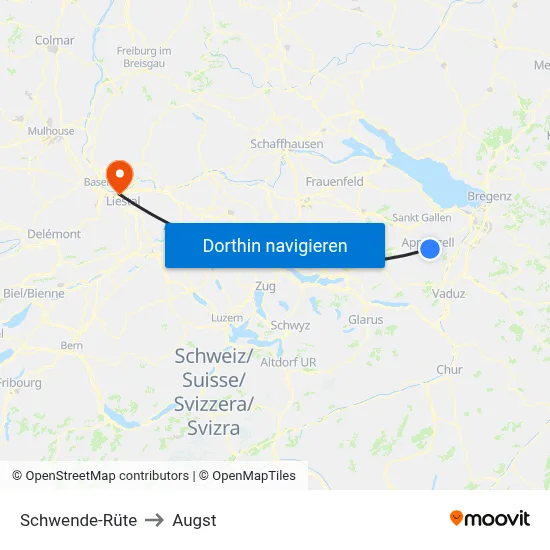 Schwende-Rüte to Augst map