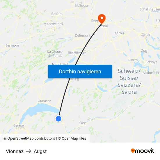Vionnaz to Augst map