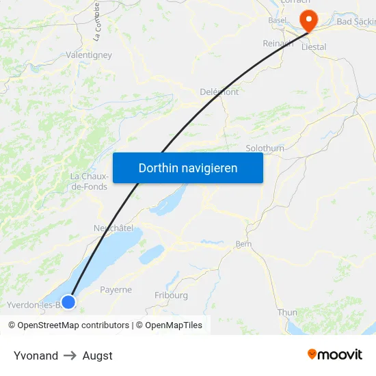 Yvonand to Augst map