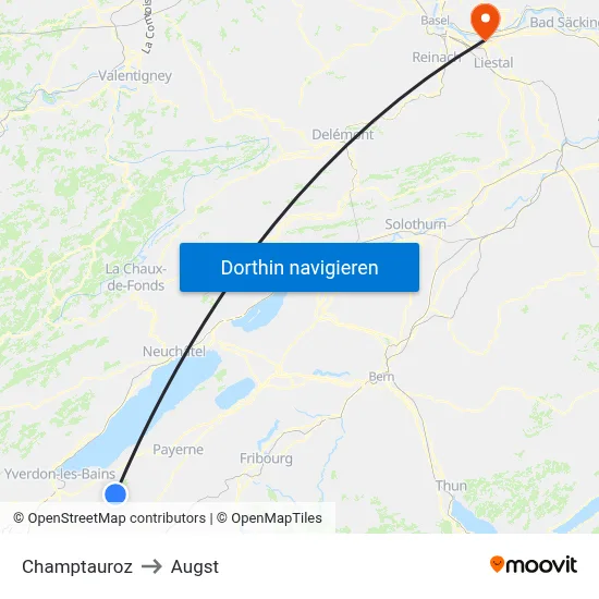 Champtauroz to Augst map