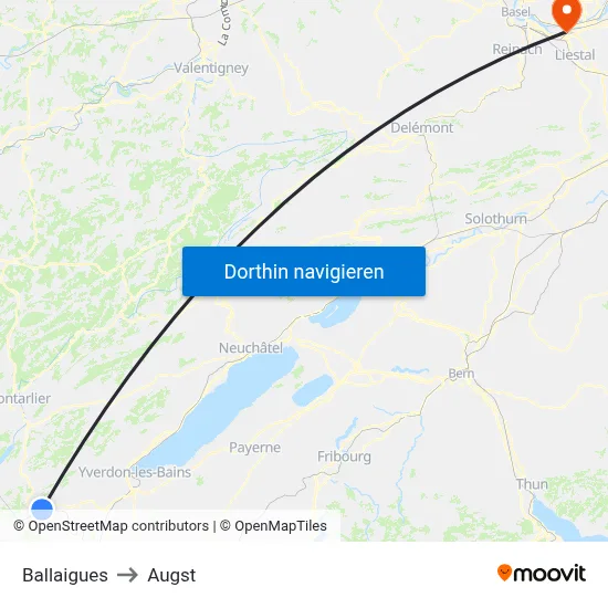 Ballaigues to Augst map