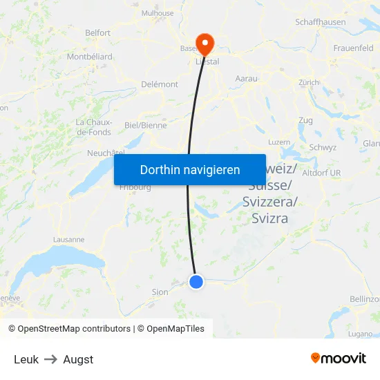 Leuk to Augst map