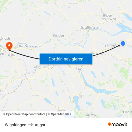 Wigoltingen to Augst map