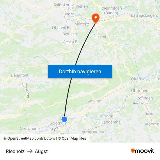 Riedholz to Augst map