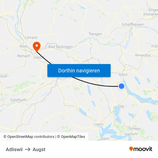 Adliswil to Augst map