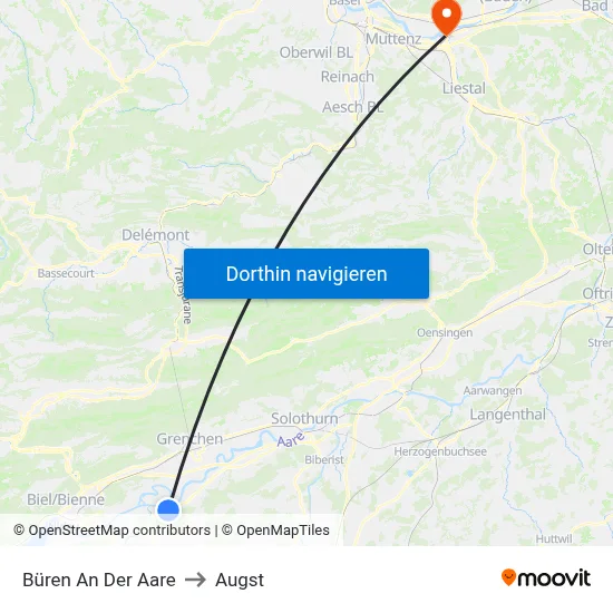 Büren An Der Aare to Augst map