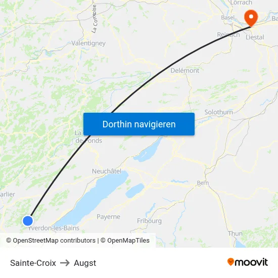 Sainte-Croix to Augst map