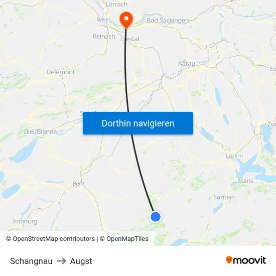Schangnau to Augst map