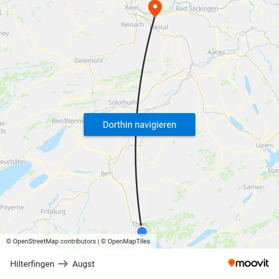 Hilterfingen to Augst map