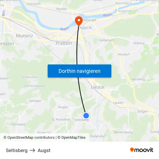 Seltisberg to Augst map