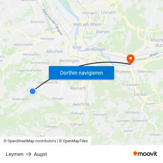 Leymen to Augst map