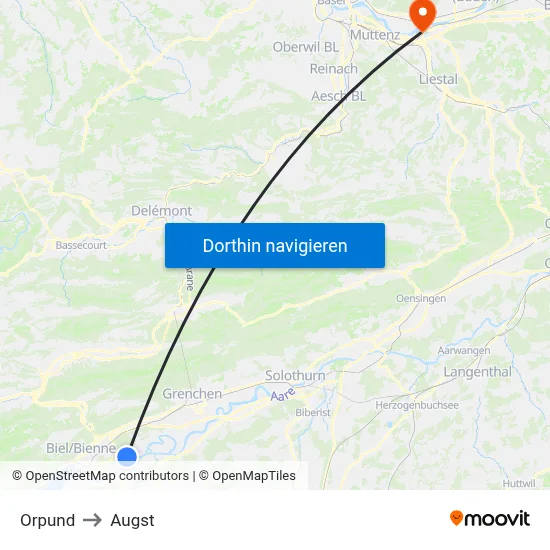 Orpund to Augst map