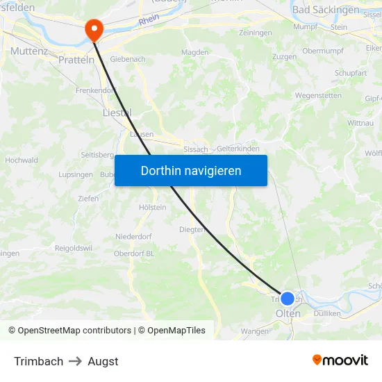 Trimbach to Augst map