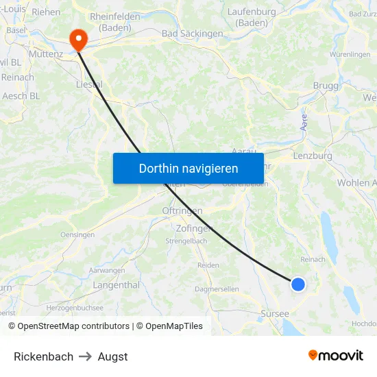 Rickenbach to Augst map